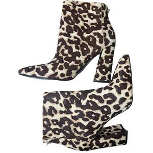 Charles David Women's Real Calf Fur Animal Print Ankle Boots Brown Multi Sz 8